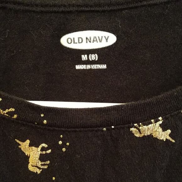 Old Navy Black Hi Lo Gold Unicorn Tee GIRLS size Medium 8 Long Sleeve - Picture 2 of 5
